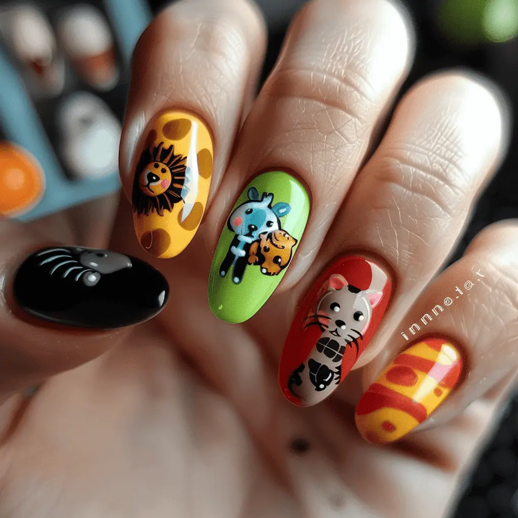 animals prints on short nails