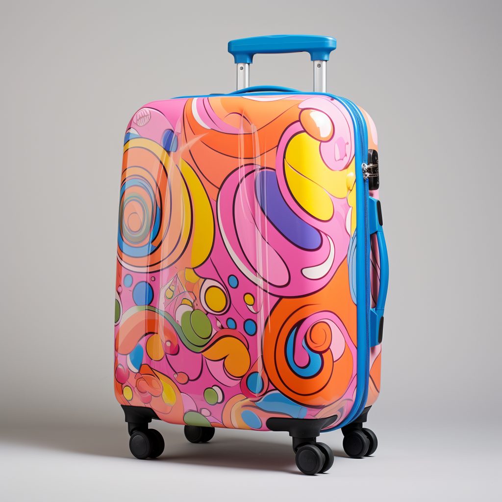 a suitcase on wheels with a bright design for a 10 y 2efb3d07 a9dc 4594 bd24 7d6f3b642c4a