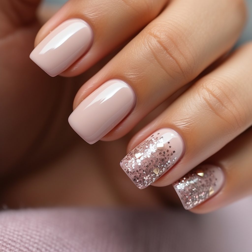 nude manicure with small sequins all over the nail s c4bd915f 2d7a 4247 85c1 2202504ba6d0