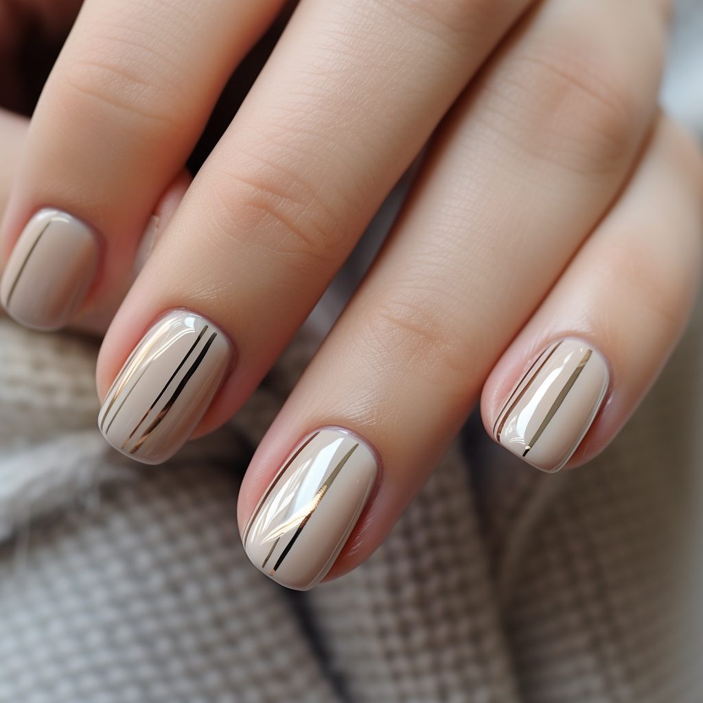 nude nails accented with thin stripes of metallic co 798a2bf0 9ccf 4c02 bc23 1f418544d776